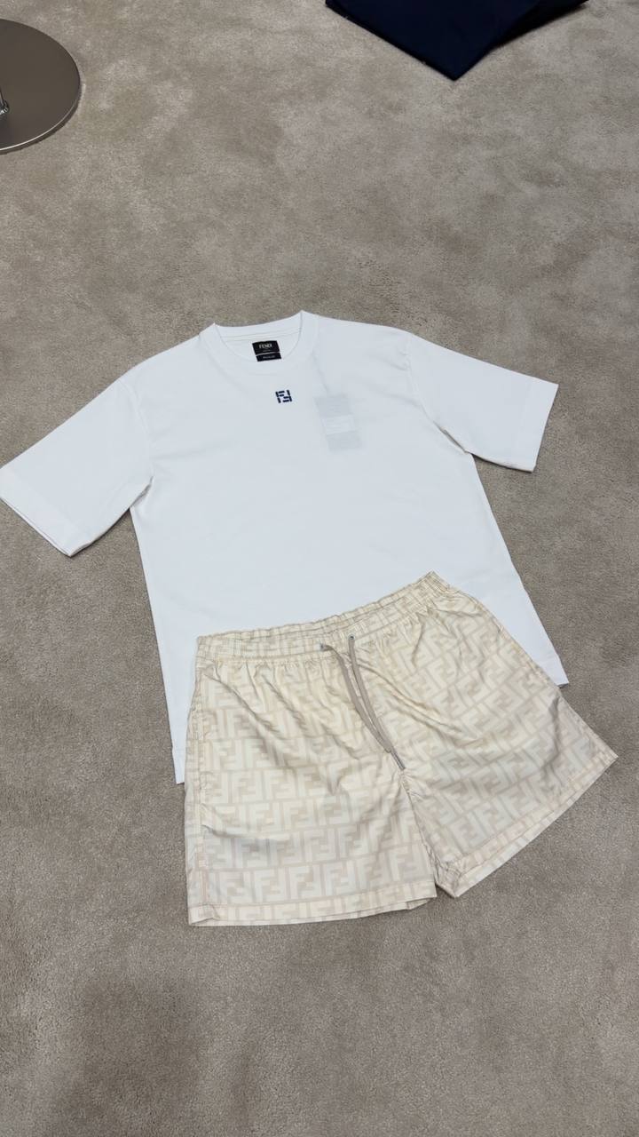 Fendi - Set T-Shirt Blanc + Short FF Beige
